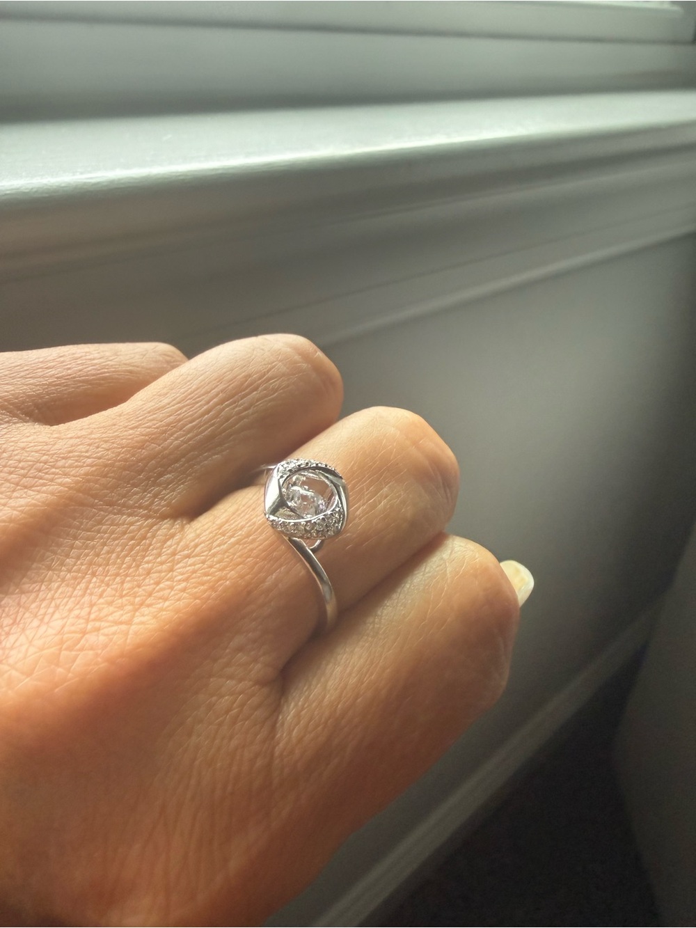 NEW! 14k White Gold Crystal Solitaire Halo Ring - Floating Center Stone - Picture 5 of 12